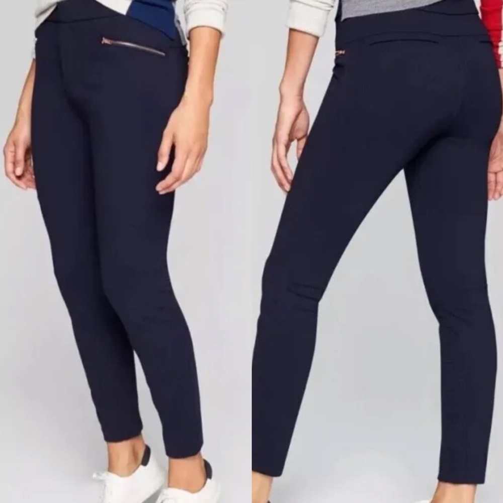 Athleta Navy Ponte Moto 2.0 Legging Stretch Pants sz 4 Tall Zip Pockets